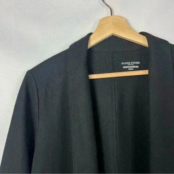 Eileen Fisher Petite Black Wool Open Front Sweatercoat PM - Picture 3 of 5